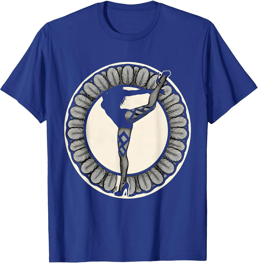 Showgirl Fishnet Stockings High Heel Kick Graphic T-Shirt - Royal Blue