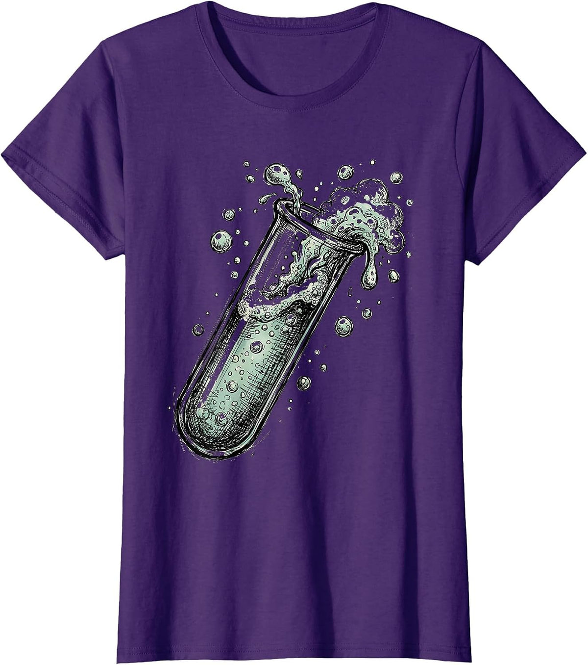 Women's Bubbling Test Tube Science Lab Graphic Tee T-Shirt - Purple