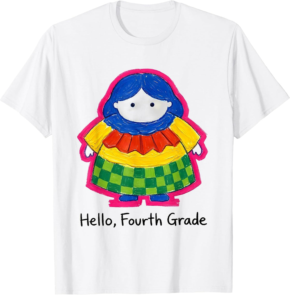 Men's Hello, Fourth Grade Cute Dumpling Girl Back to School T-Shirt - White