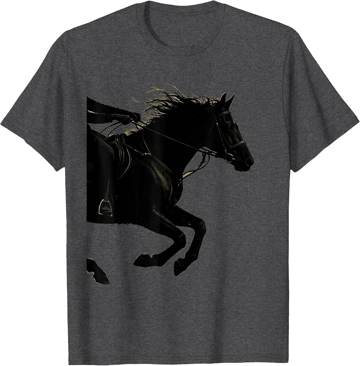 Galloping Horse Reins Grip Equestrian Illustration T-Shirt - Dark Heather Grey