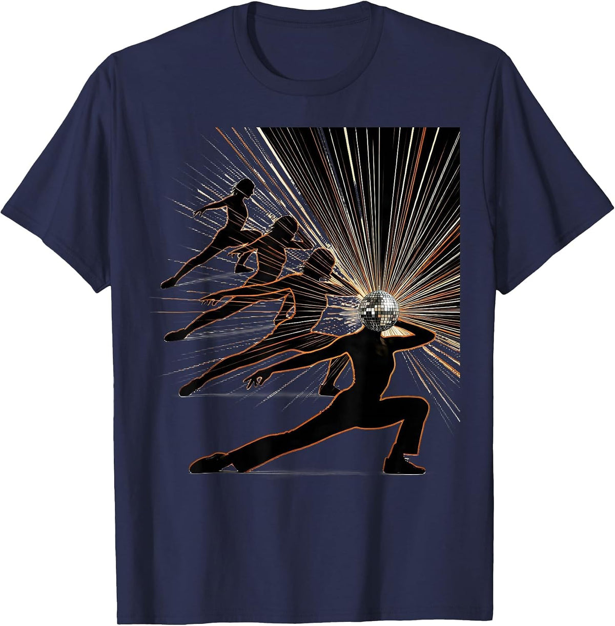 Disco Dancer Silhouette Futurism 70s Party T-Shirt - Navy Blue