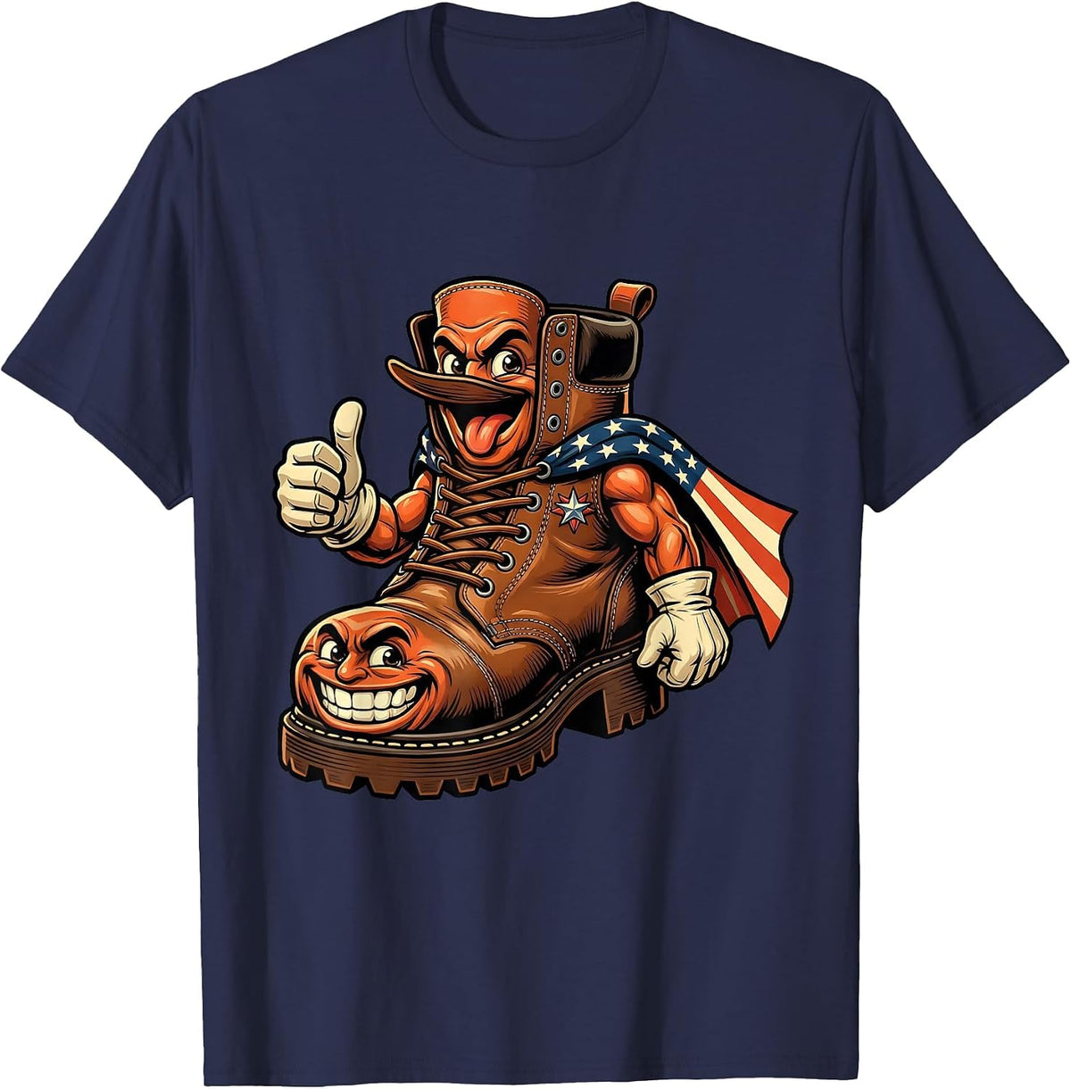 Labor Day Worn Work Boots American Flag Graphic T-Shirt - Navy Blue