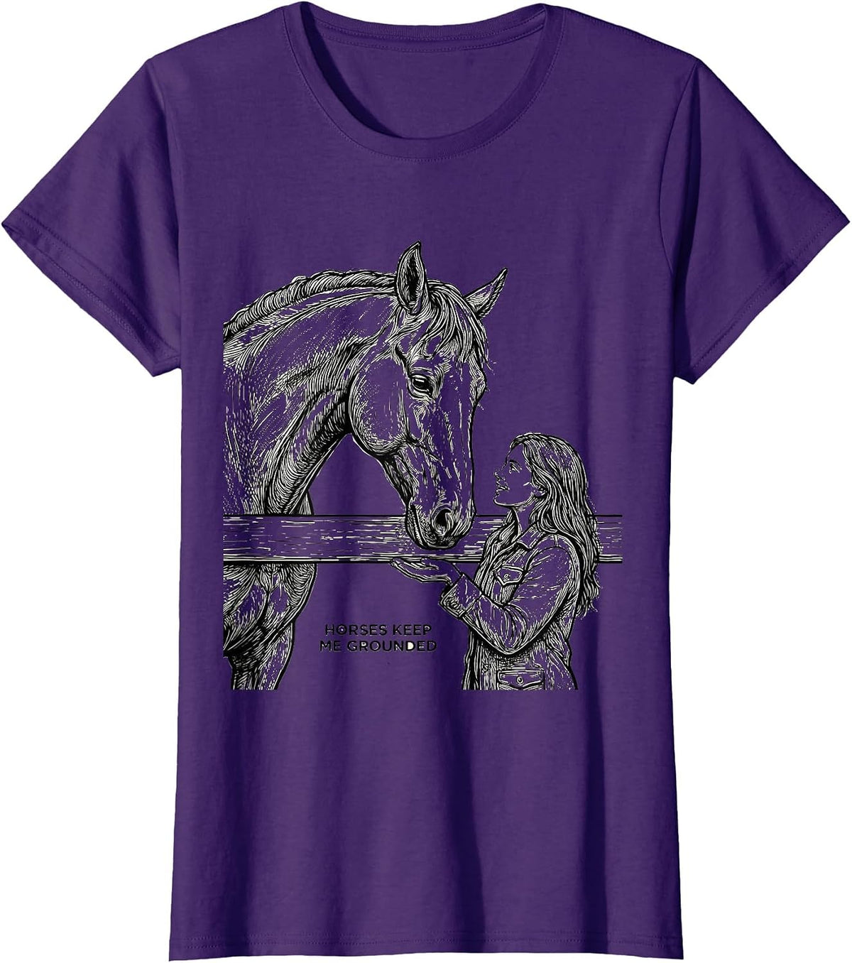 Women's Horses Keep Me Grounded Funny Horse Lover Girl Humor T-Shirt - Purple