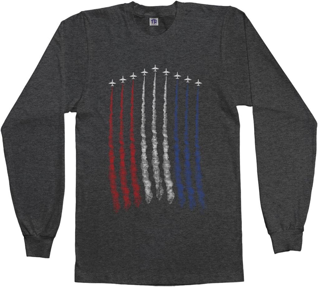 Threadrock Men's Red White Blue Air Force Flyover Long Sleeve T-Shirt - Dark Heather
