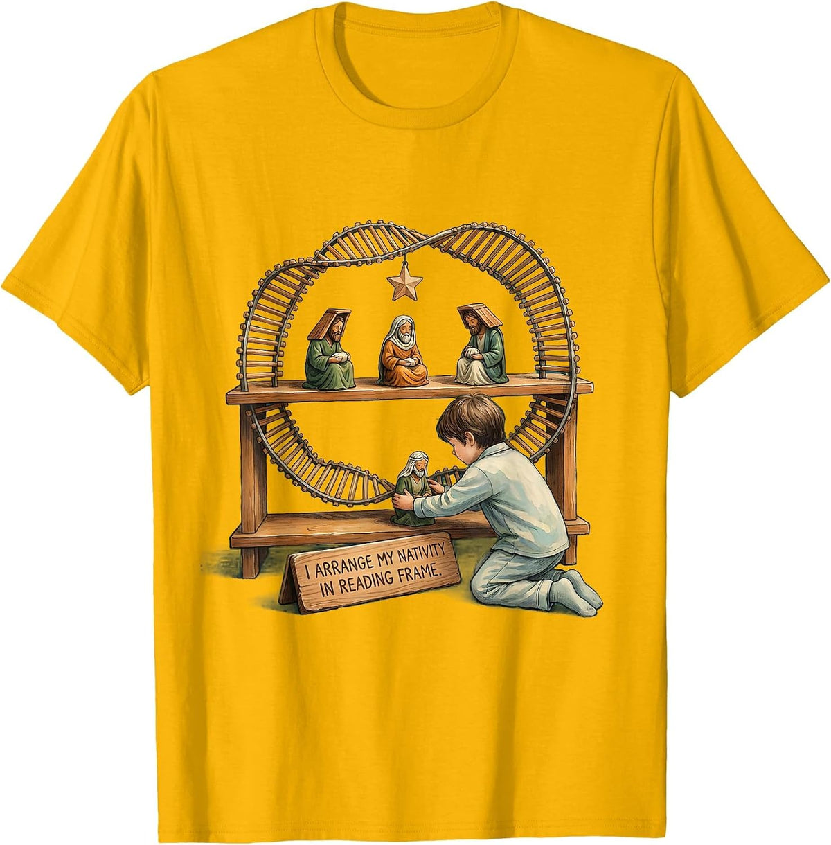 Men's I Arrange My Nativity In Reading Frame Funny Science Teacher T-Shirt - Golden Yellow