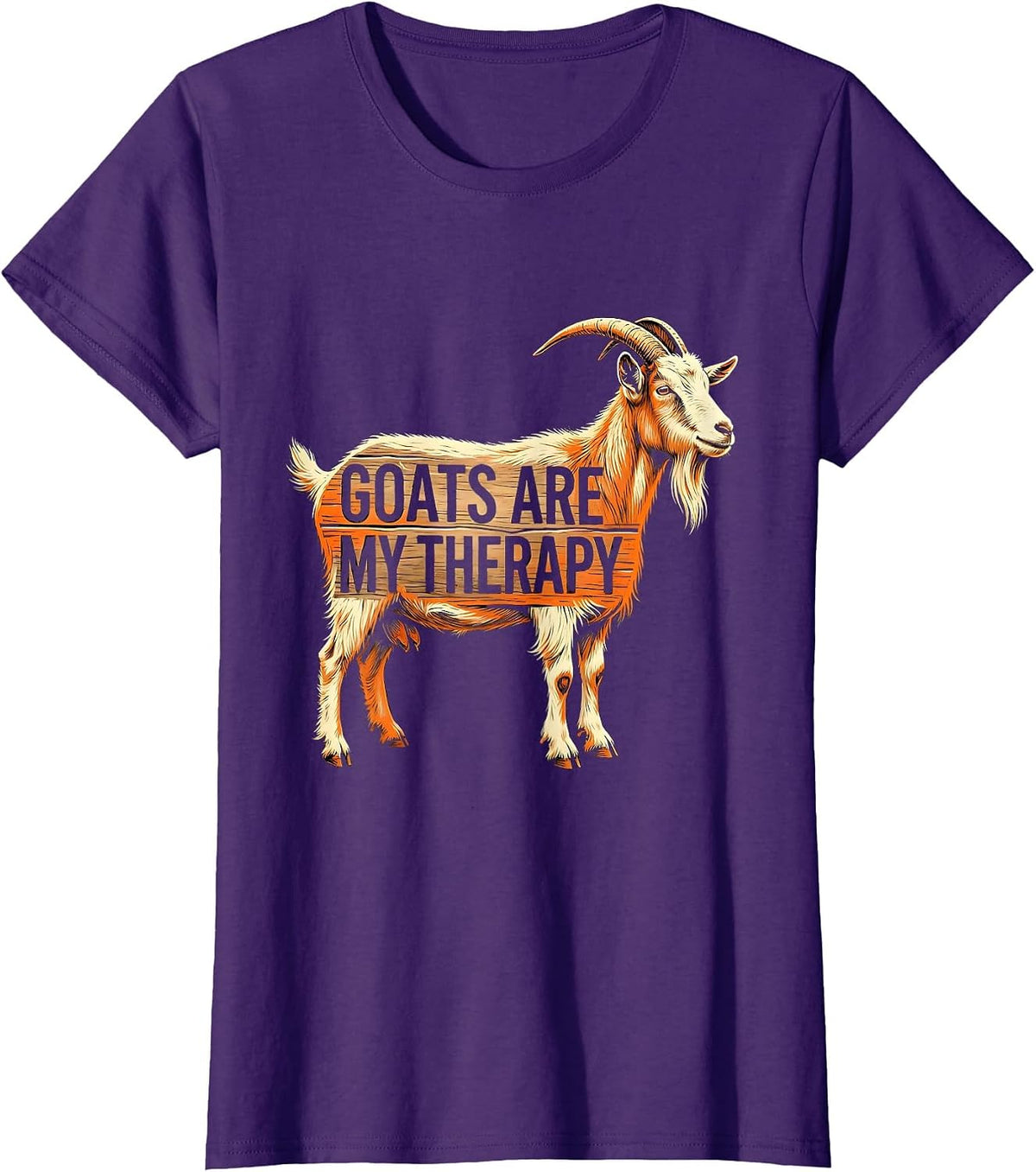 Women's Goats Are My Therapy Funny Goat Lover Design T-Shirt - Purple