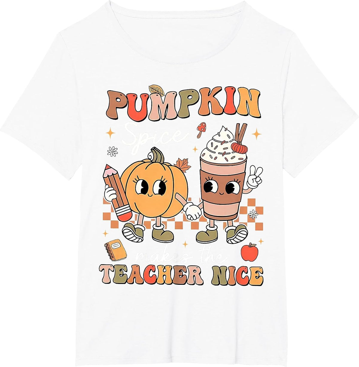 Pumpkin Spice Makes Teacher Nice Retro Fall Spooky Season T-Shirt - White