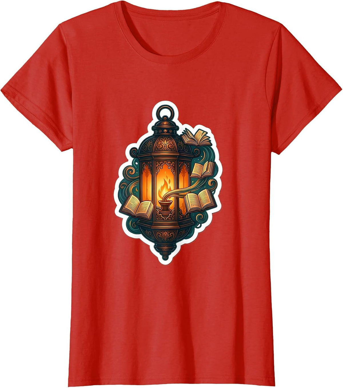 Reading Teacher Glowing Lantern Floating Letters T-Shirt - Red