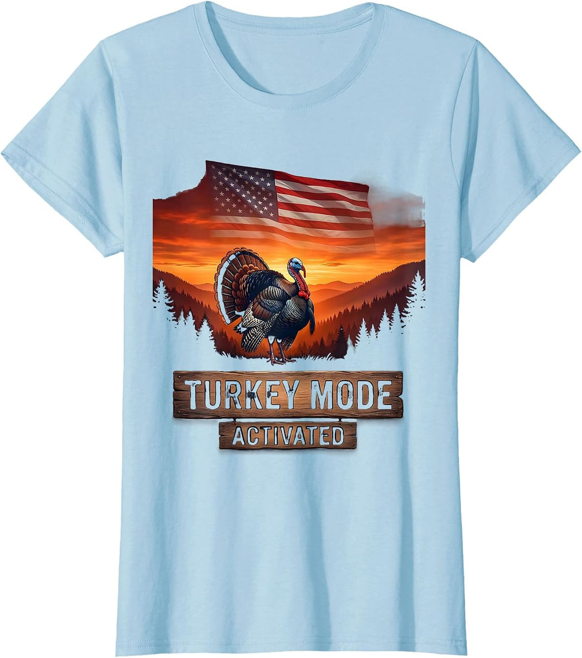 Women's Turkey Mode Activated Thanksgiving Design T-Shirt - Baby Blue