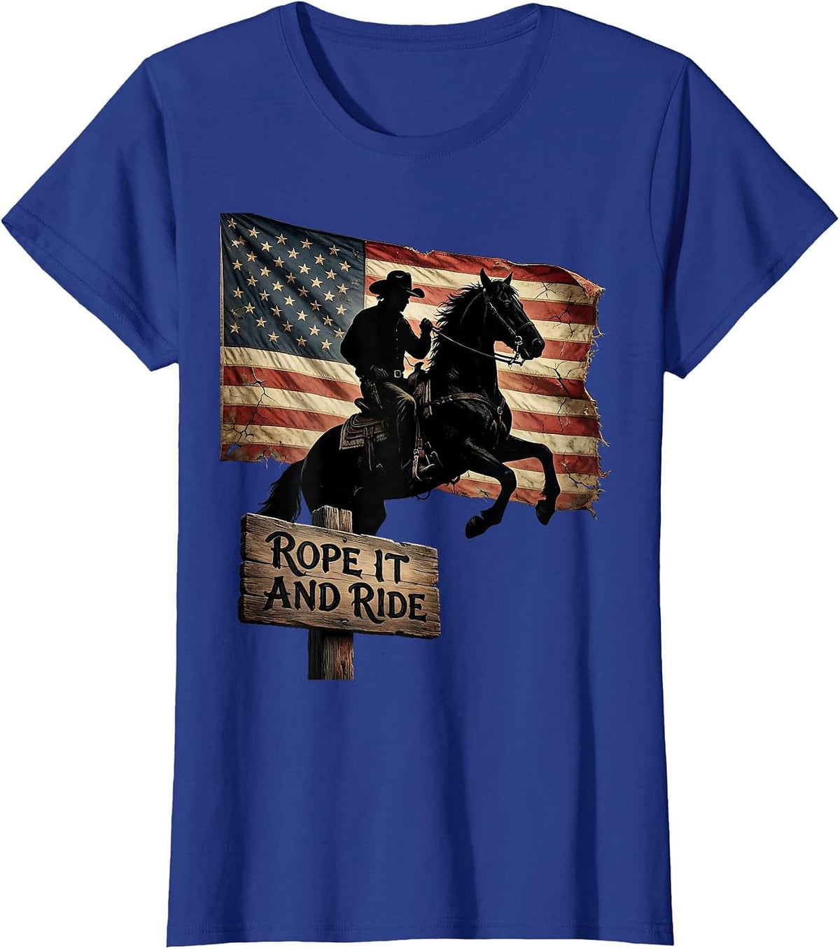 Women's Rope It and Ride Western Cowboy Design T-Shirt - Royal Blue