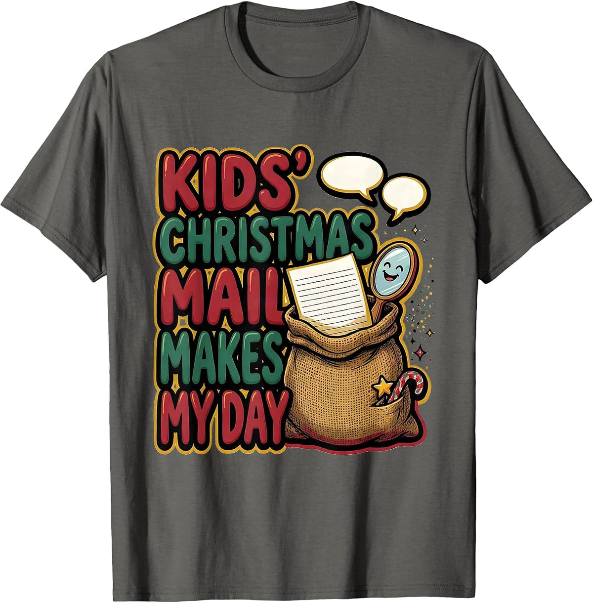 Men's Kids' Christmas Mail Makes My Day Funny Speech Therapist SLP T-Shirt - Asphalt Grey