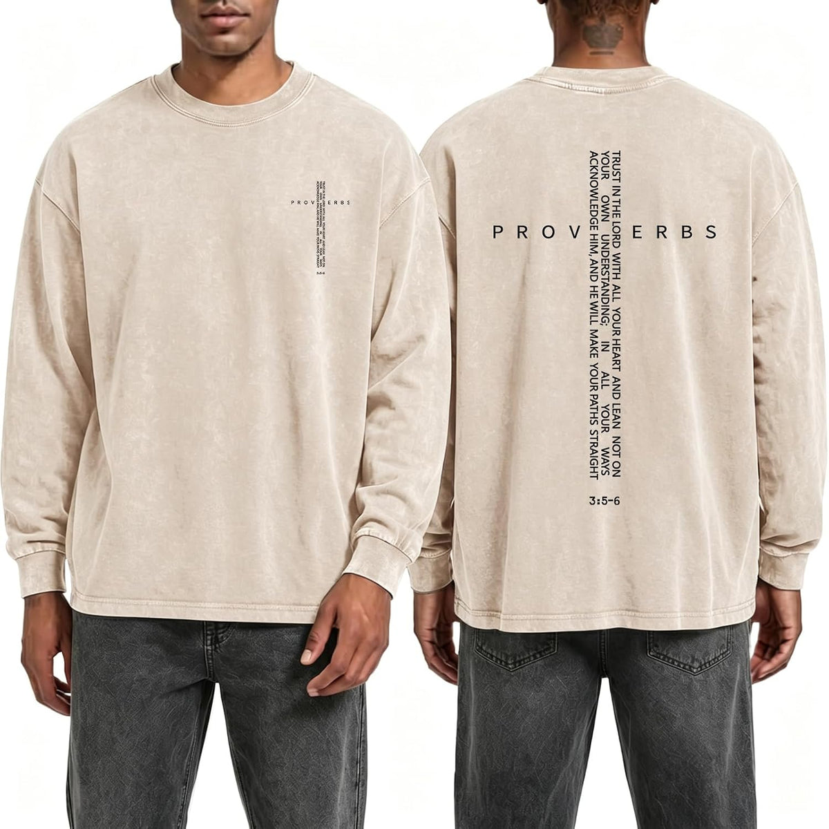Christian Long Sleeve Shirts for Men Oversized Jesus Faith Shirt Bible Verse Cross Graphic T-Shirts Acid Wash Tshirt -