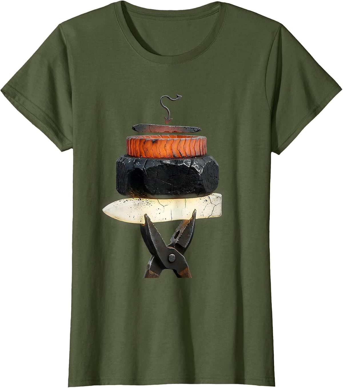 Women's Forged Steel Bands Distressed Blacksmith Metalworker Gift T-Shirt - Olive Green