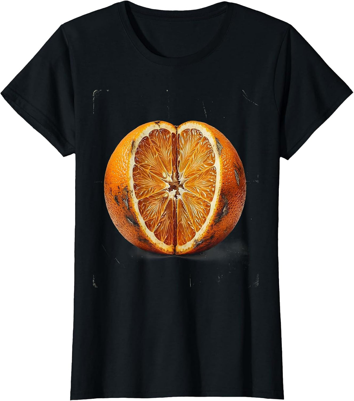 Women's Orange Teacher Open Book Fruit Illustration T-Shirt - Black
