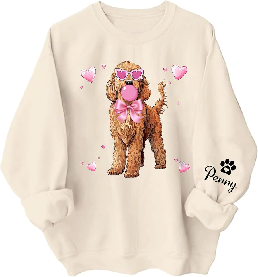 NAZENTI Valentine Goldendoodle Sweatshirt, Personalized Golden Doodle Coquette Sweater for Women, Doodle Mom Girlfriend