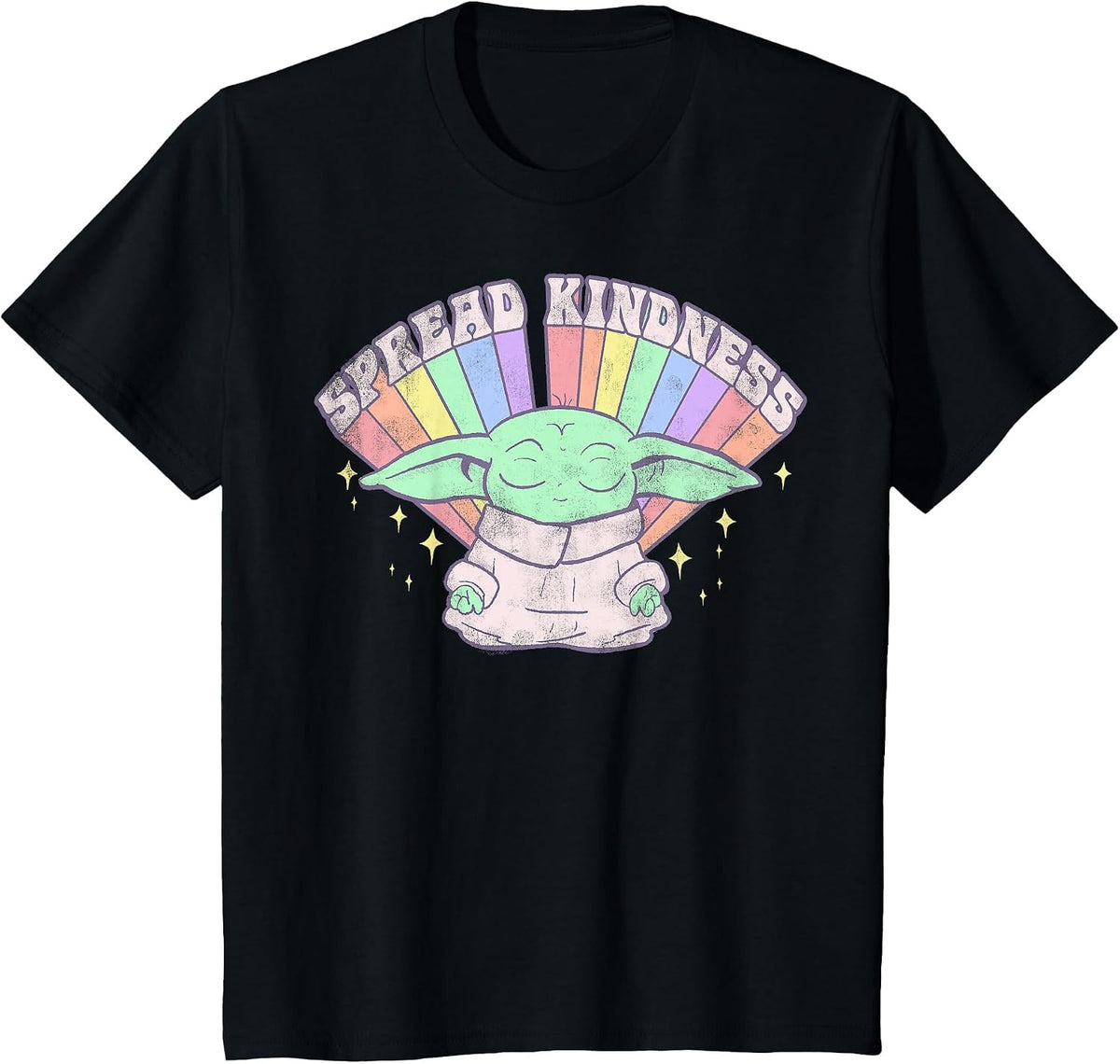 Star Wars The Mandalorian Grogu Spread Kindness Rainbow T-Shirt - Black