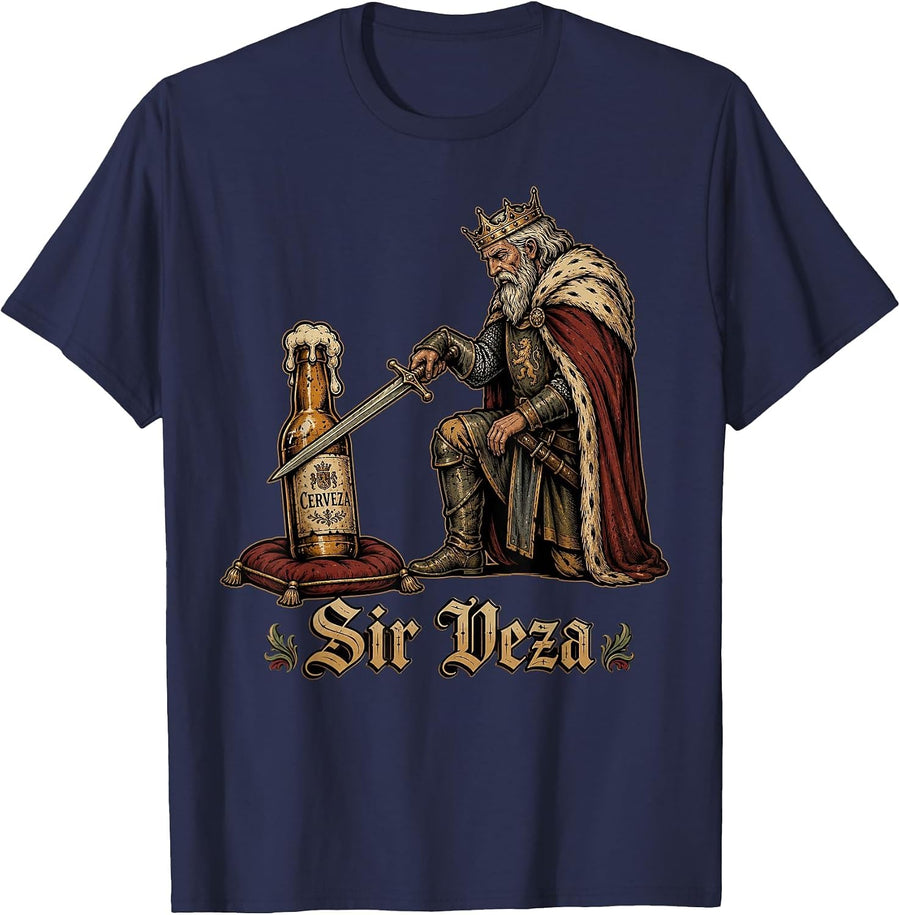 Sir Veza Funny Beer Medieval King Cerveza Cinco De Mayo T-Shirt - Navy Blue