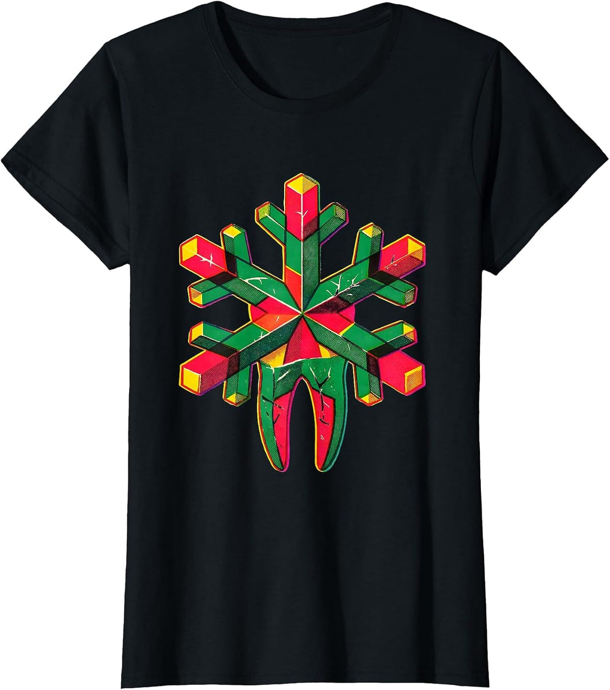 Women's Six-Armed Snowflake Dentist Christmas Dental Office Humor T-Shirt - Black