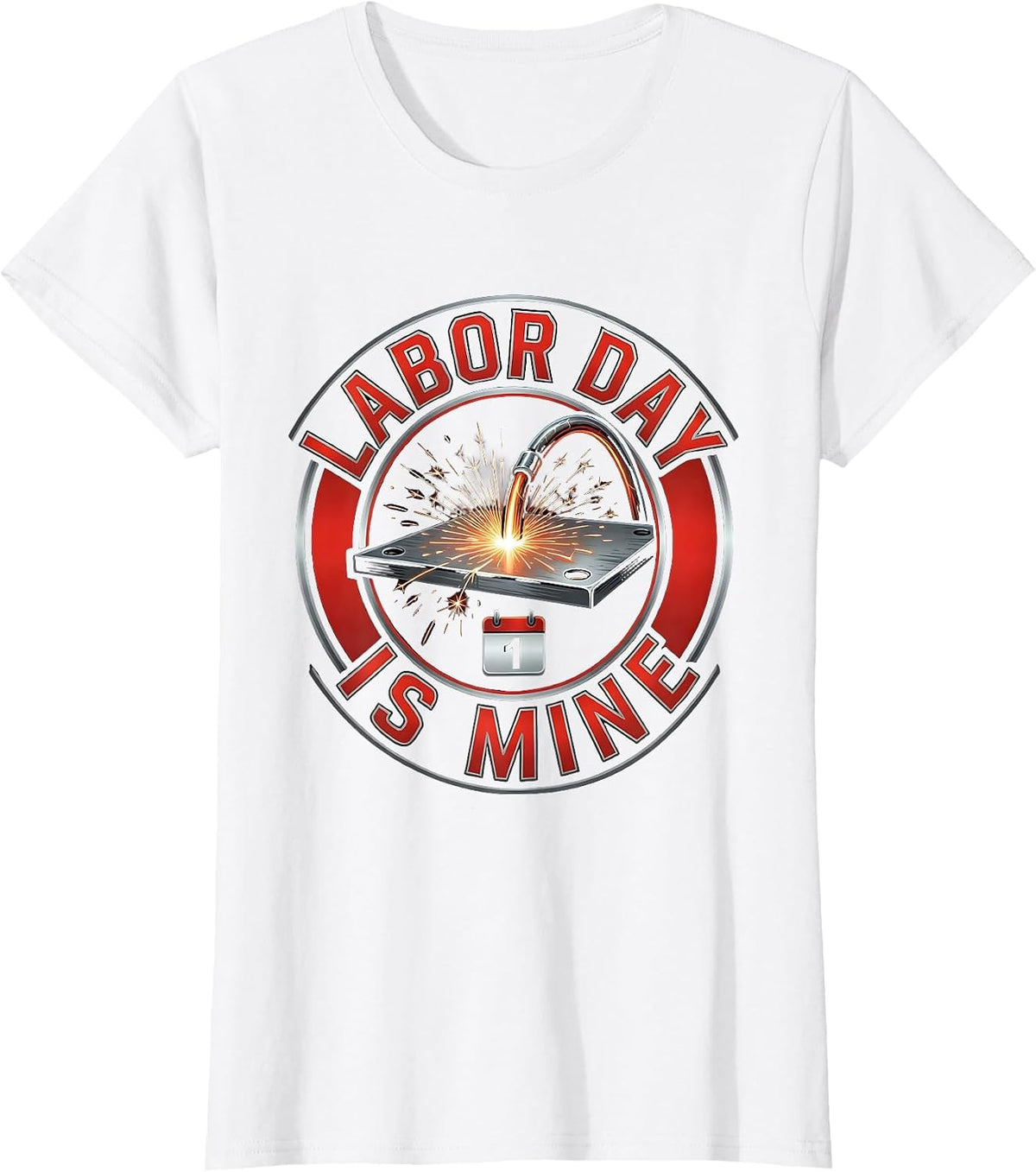 Labor Day Is Mine Tattoo Humor Blue Collar Tradesman T-Shirt - White
