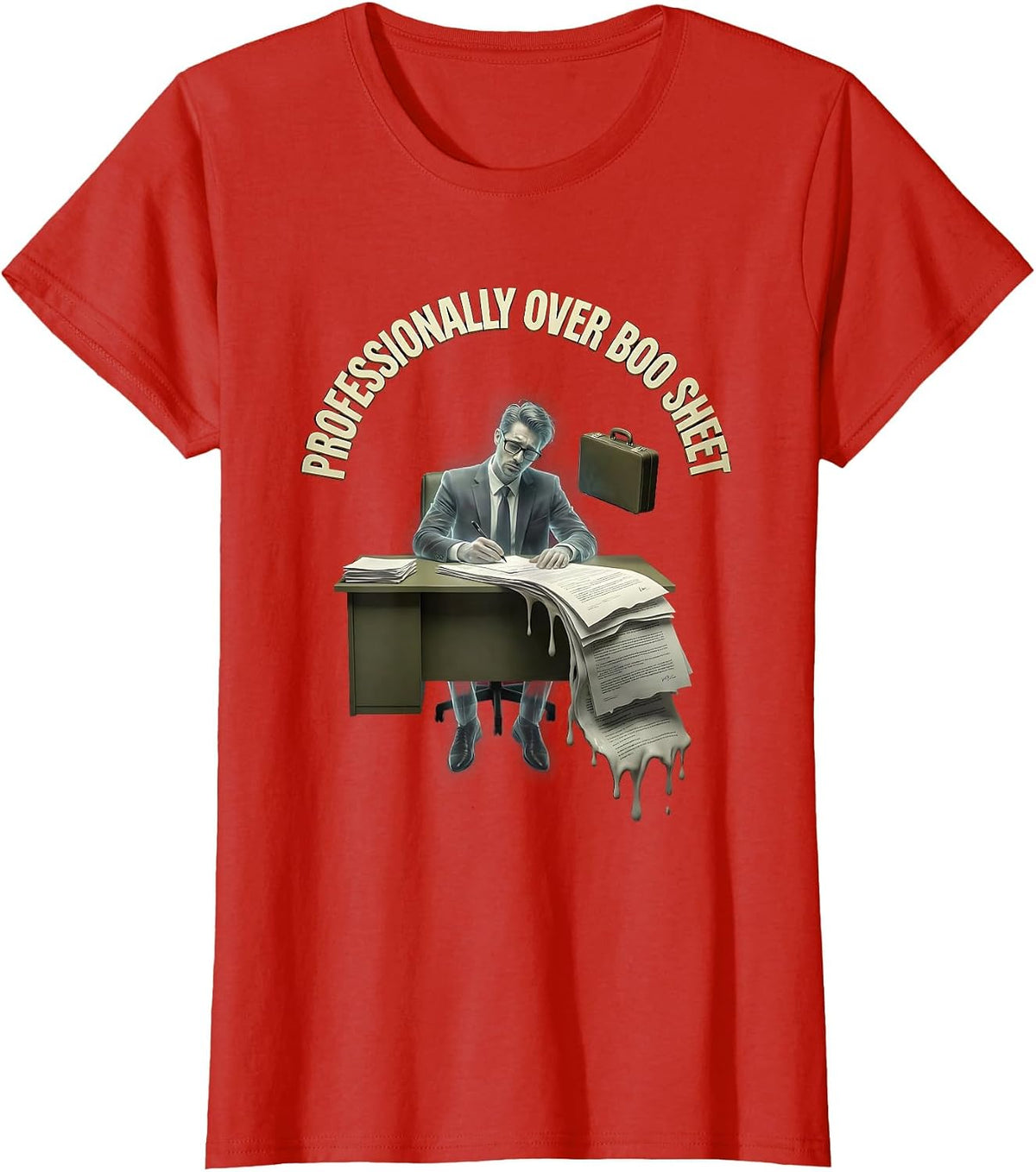 Women's Professionally Over Boo Sheet Funny Halloween Design T-Shirt - Red