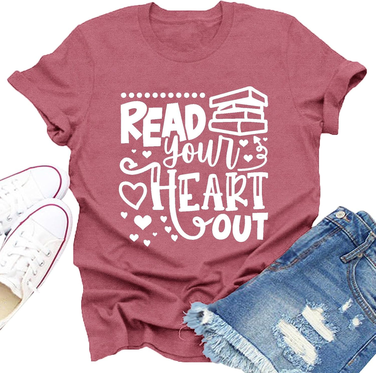 Read Shirts for Women Read Your Heart Out Tees Reading Tops - Pink
