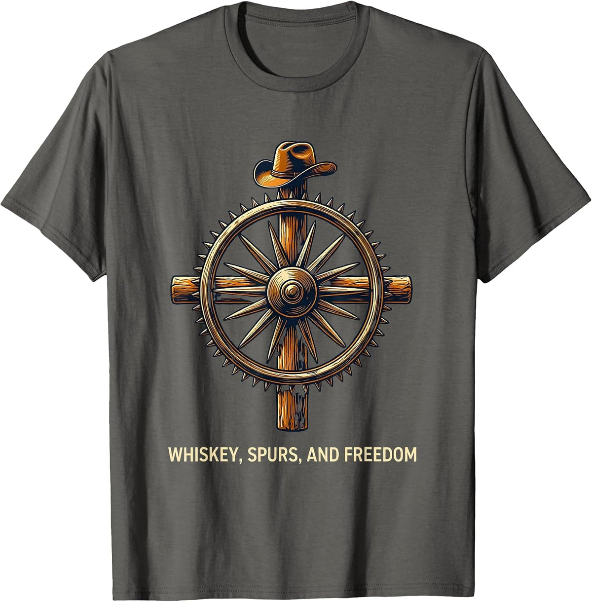 Men's Whiskey Spurs and Freedom Western Design T-Shirt - Asphalt Grey