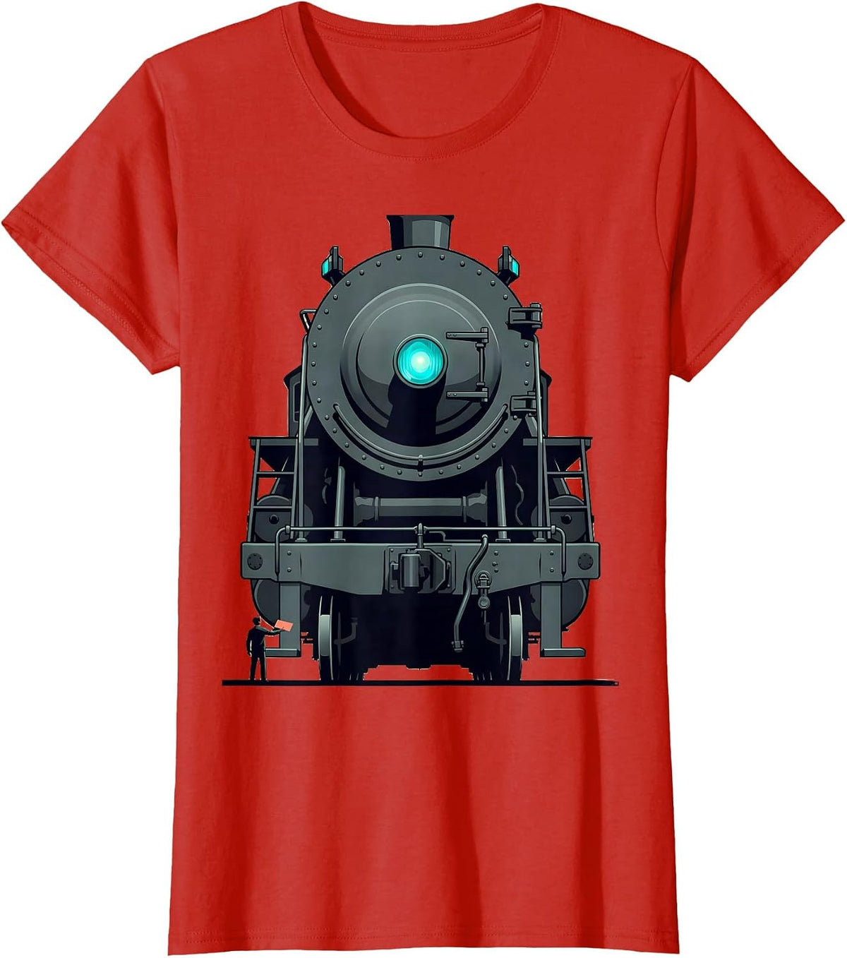 Women's Model Locomotive Flat Vector Train Enthusiast Humor T-Shirt - Red