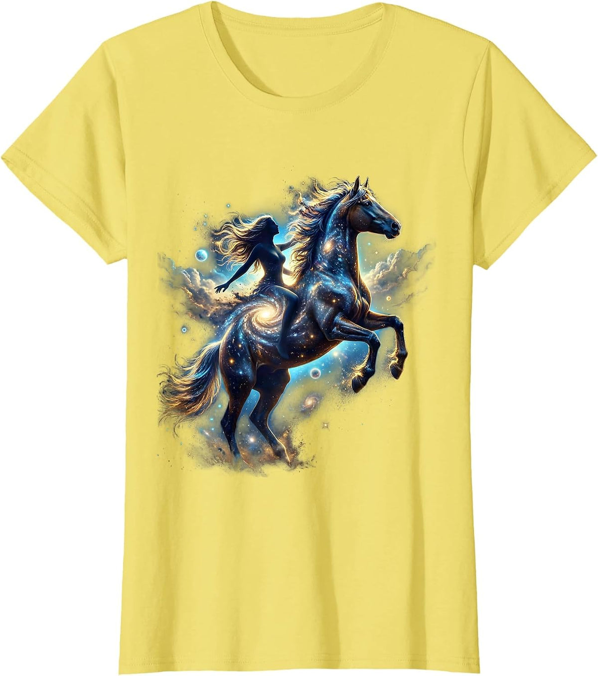 Wild Spirit Equestrian Bareback Rider Graphic T-Shirt - Lemon Yellow