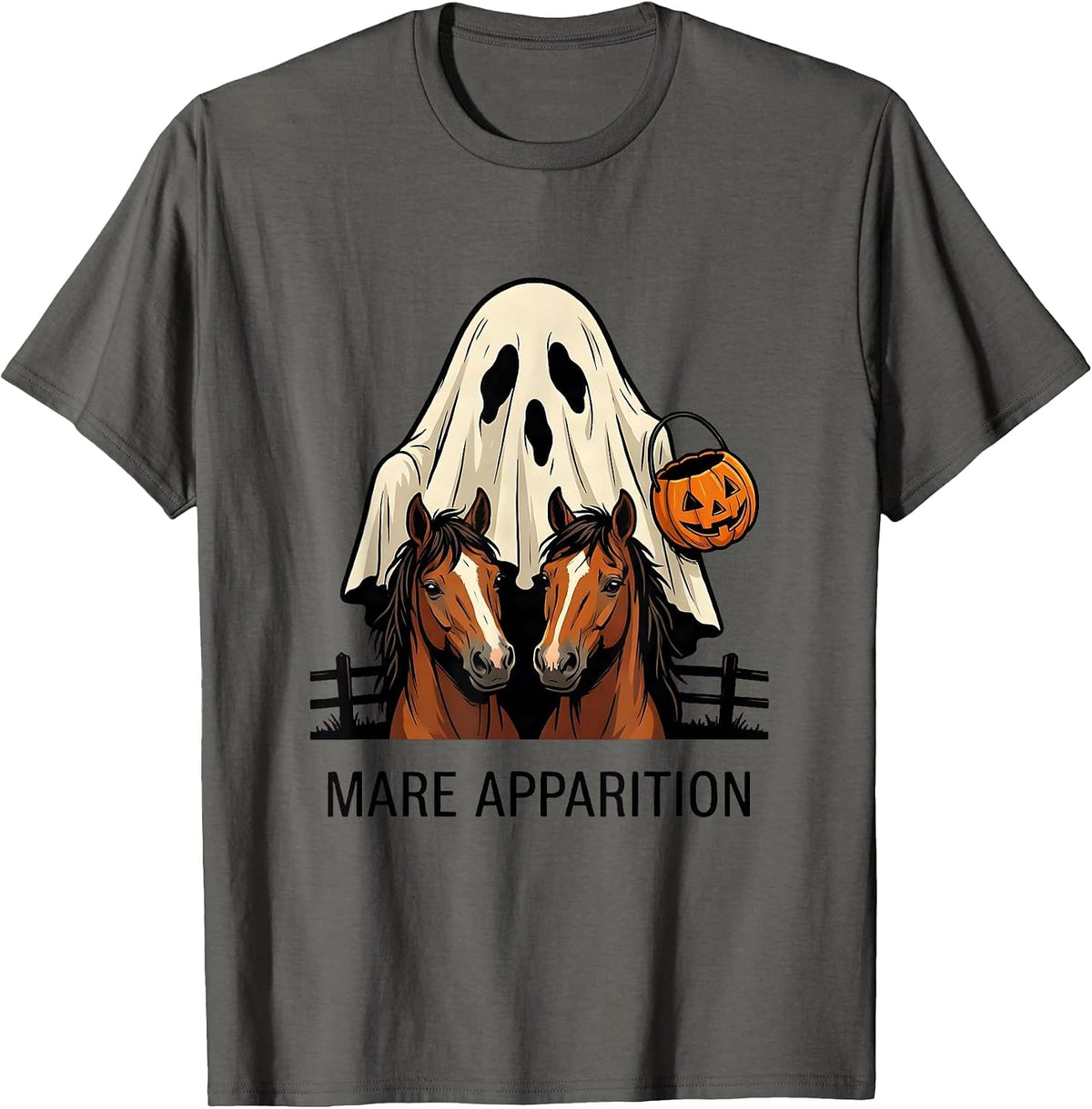 Mare Apparition Funny Horse Ghost Halloween Equestrian T-Shirt - Asphalt Grey