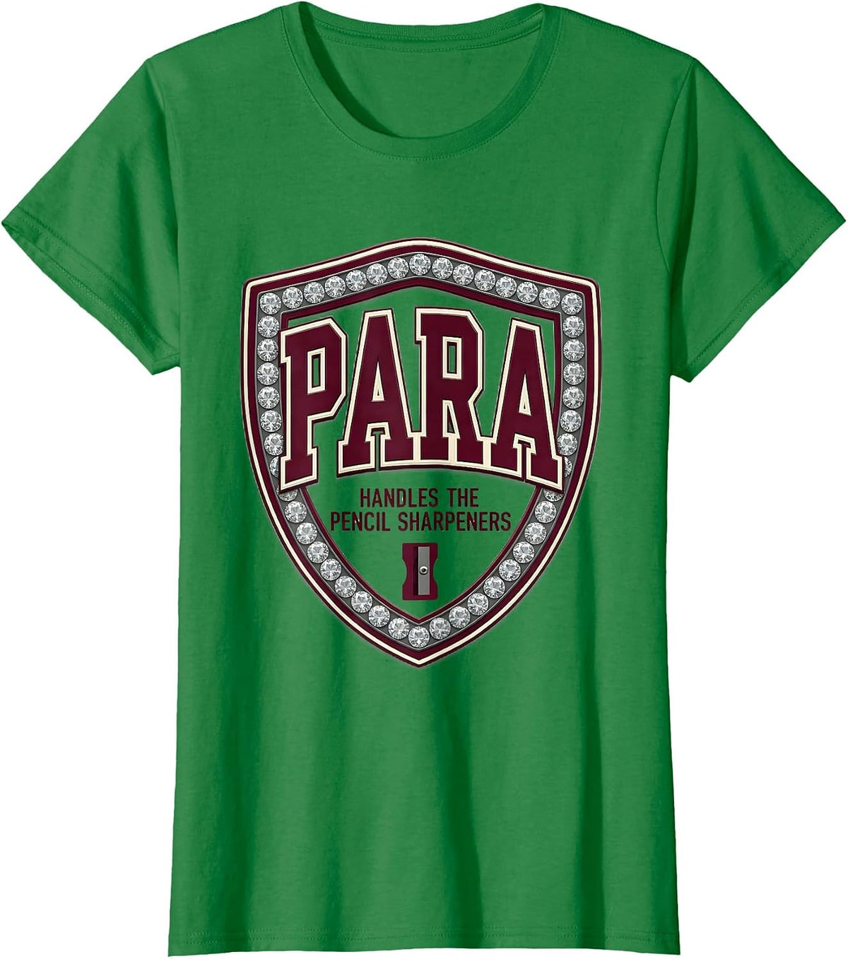 PARA Handles The Pencil Sharpeners Sparkle Varsity Back T-Shirt - Kelly Green