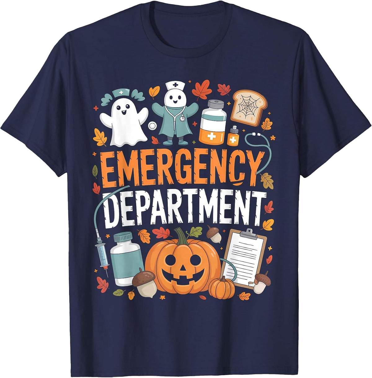 Emergency Department Funny ER Nurse Halloween Spooky Season T-Shirt - Navy Blue