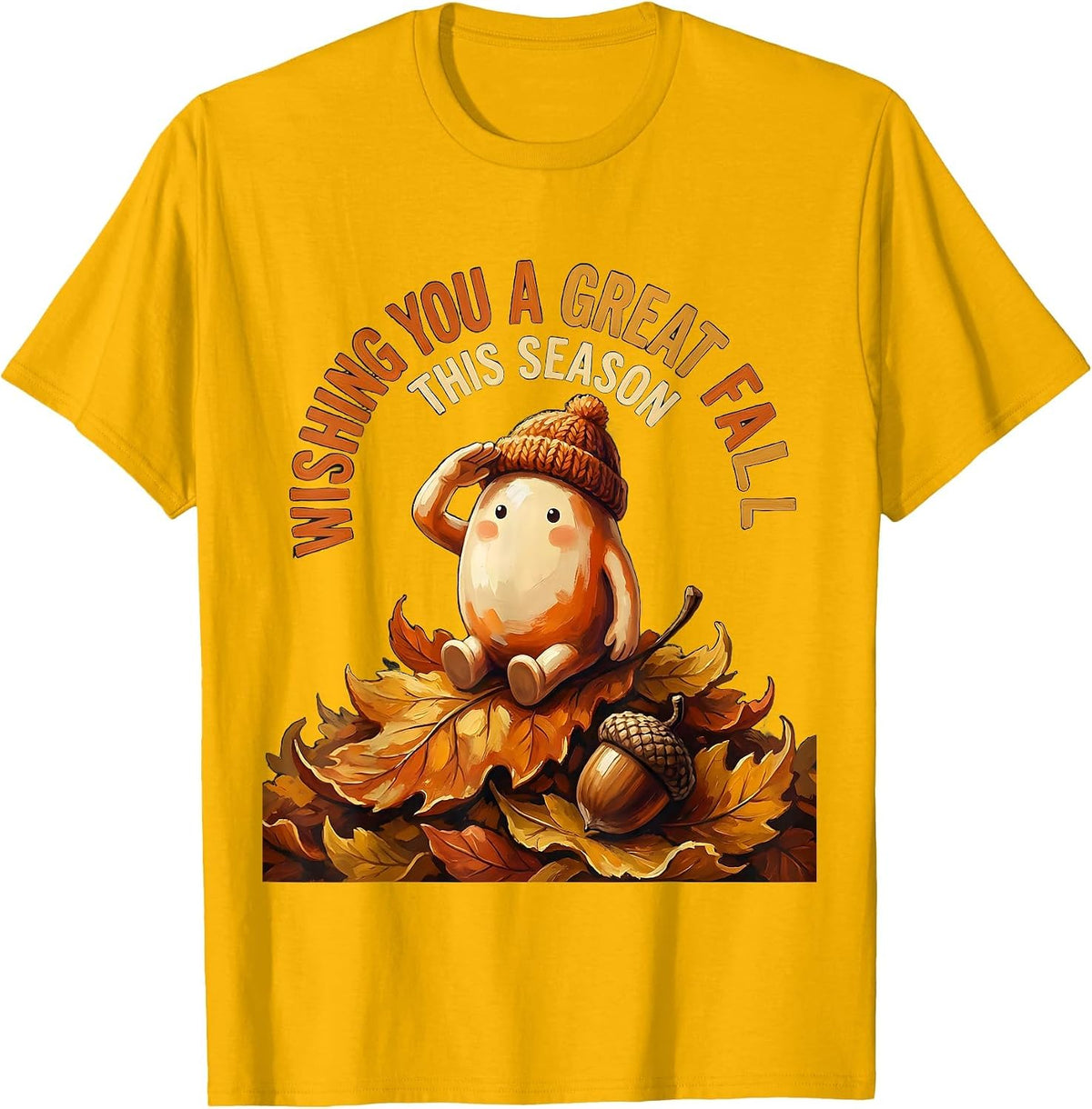 Men's Wishing You a Great Fall This Season Whimsical Nursery Rhyme T-Shirt - Golden Yellow