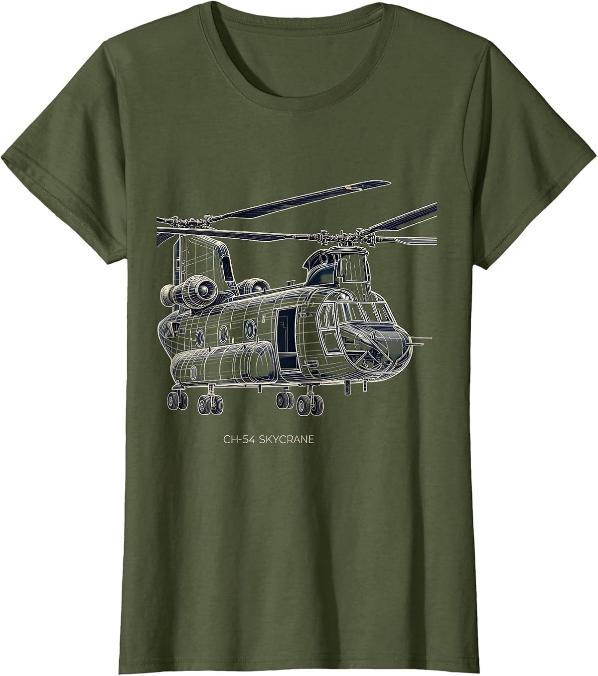Women's CH-54 Skycrane Military Helicopter Veteran Tribute Aviation T-Shirt - Olive Green
