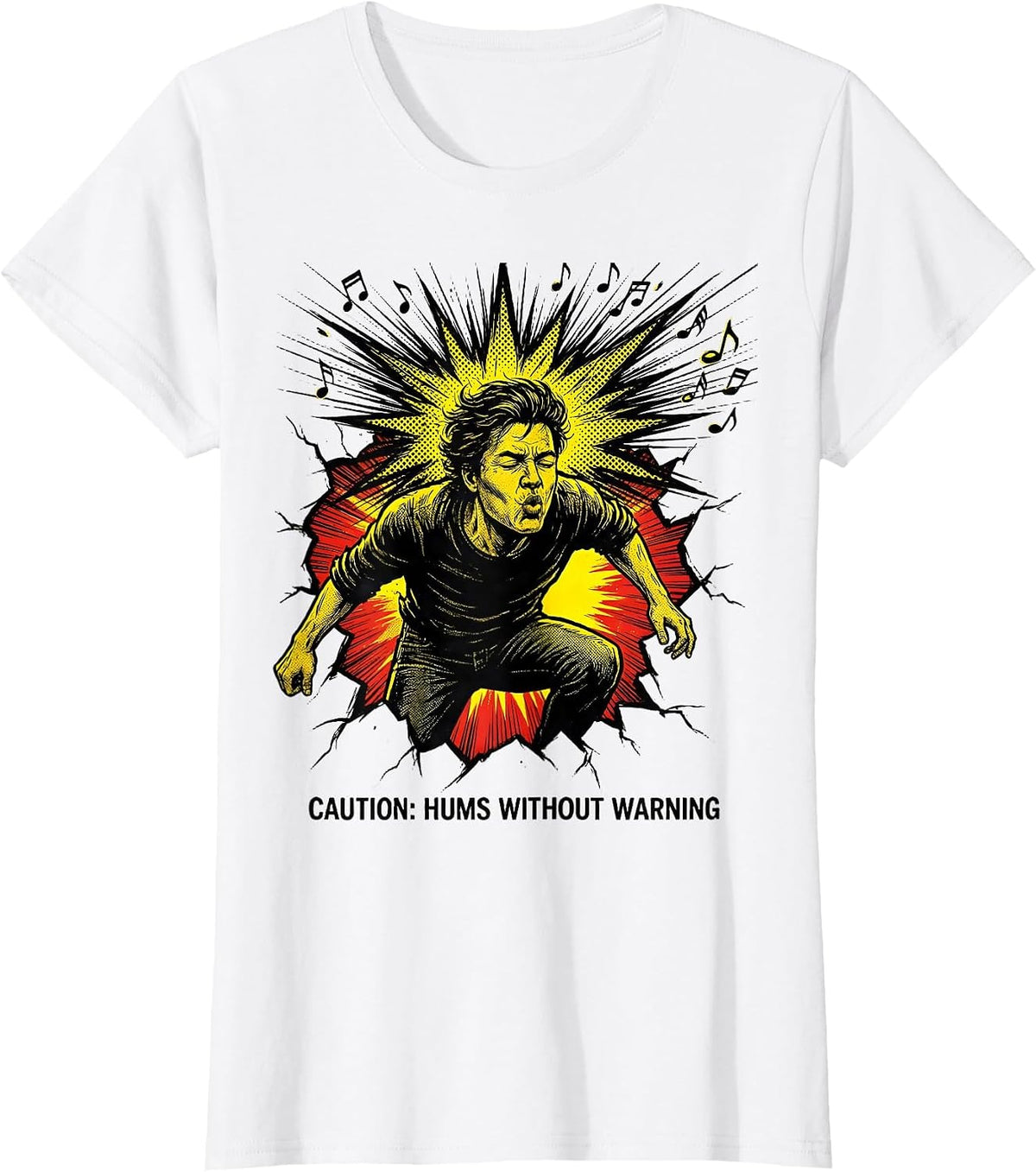 Women's Caution: Hums Without Warning Funny Music Lover Musician T-Shirt - White