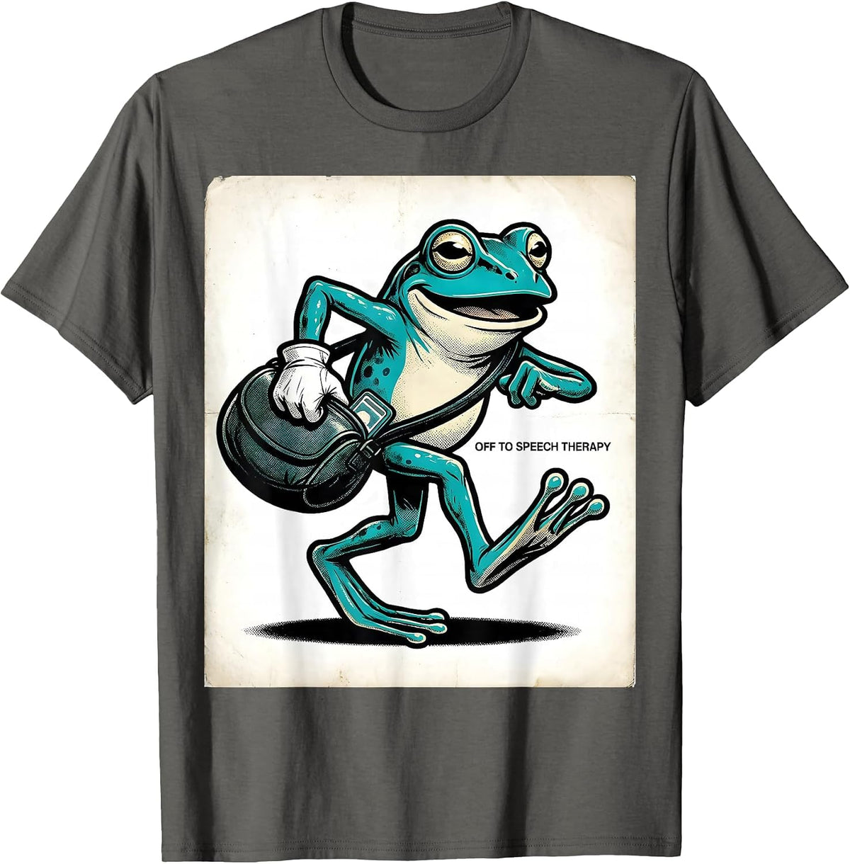 Off To Speech Therapy Retro Cartoon Frog Teacher Back T-Shirt - Asphalt Grey
