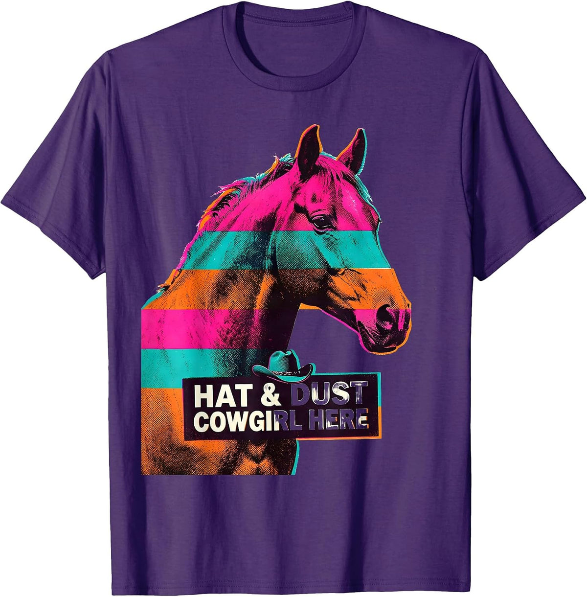 Hat & Dust Cowgirl Here Risograph Western Rodeo Pride T-Shirt - Purple