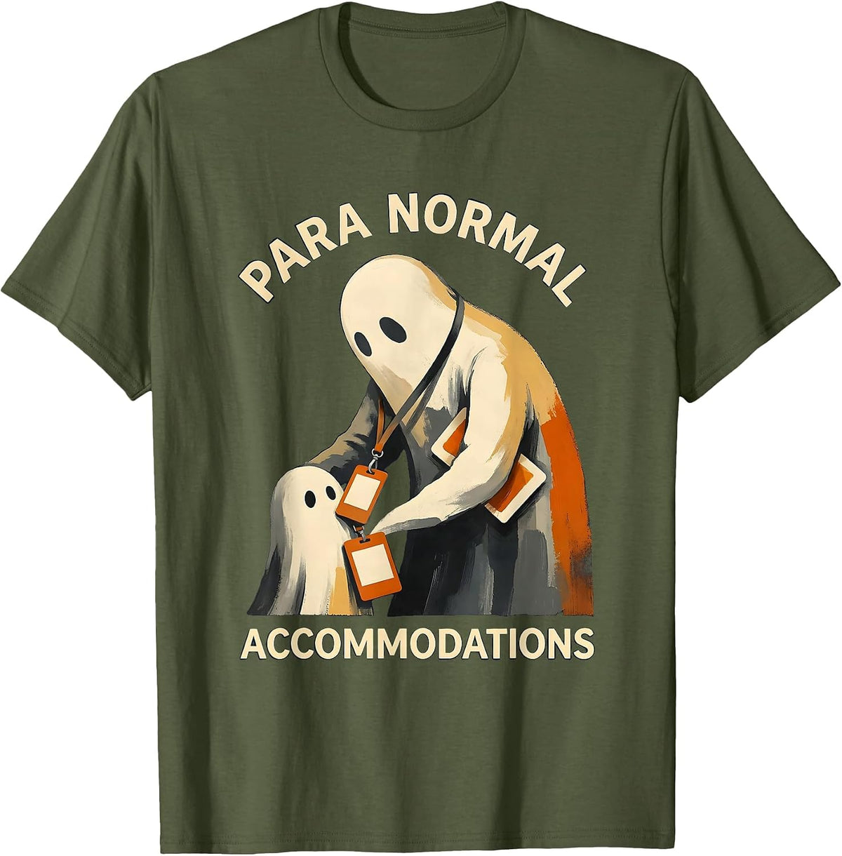 Men's Para Normal Accommodations Sped Teacher Ghost Halloween T-Shirt - Olive Green