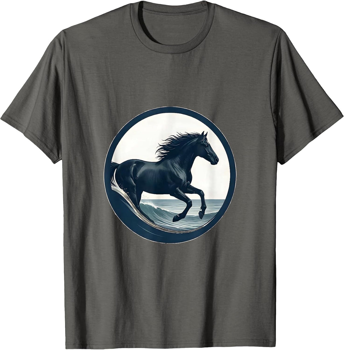 Wild Horse Galloping Through Ocean Surf Freedom T-Shirt - Asphalt Grey