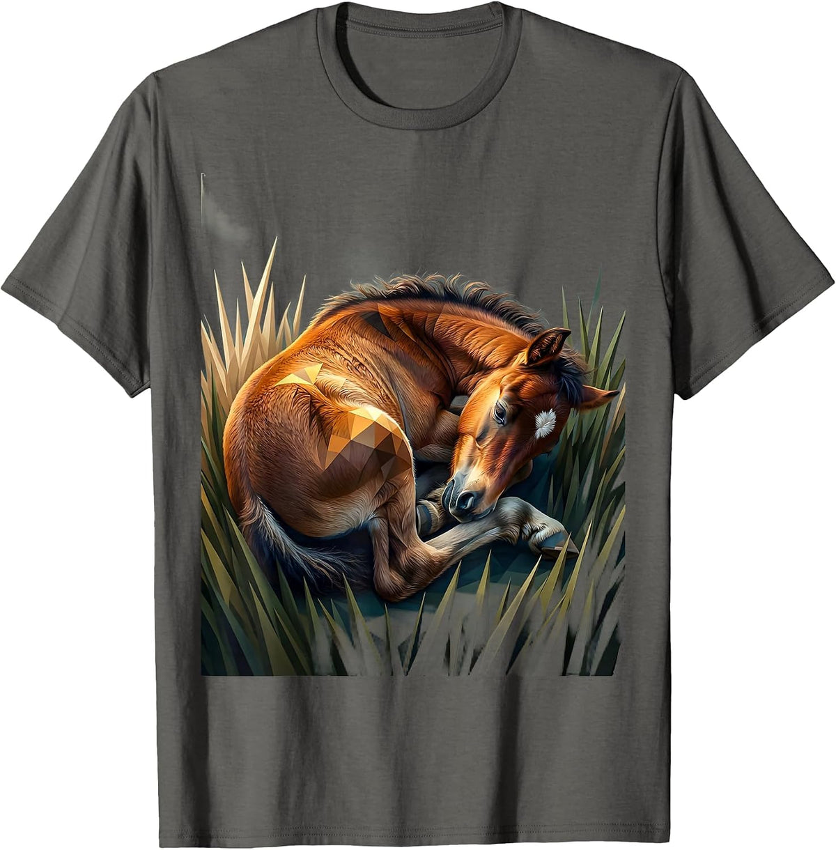 Men's Sleeping Foal in Tall Grass Horse Lover Design T-Shirt - Asphalt Grey