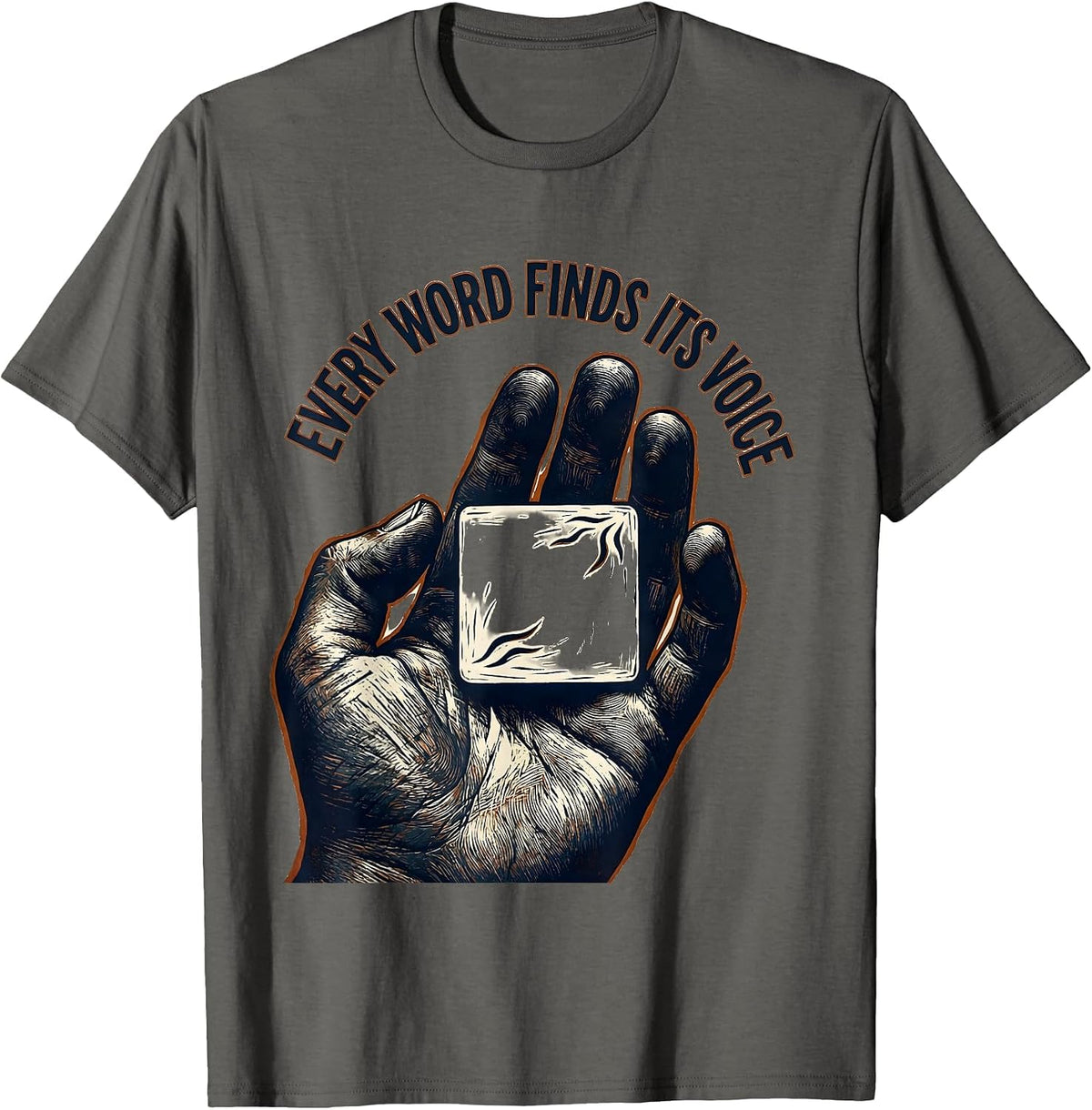 Men's Every Word Finds Its Voice Linocut Speech Language T-Shirt - Asphalt Grey