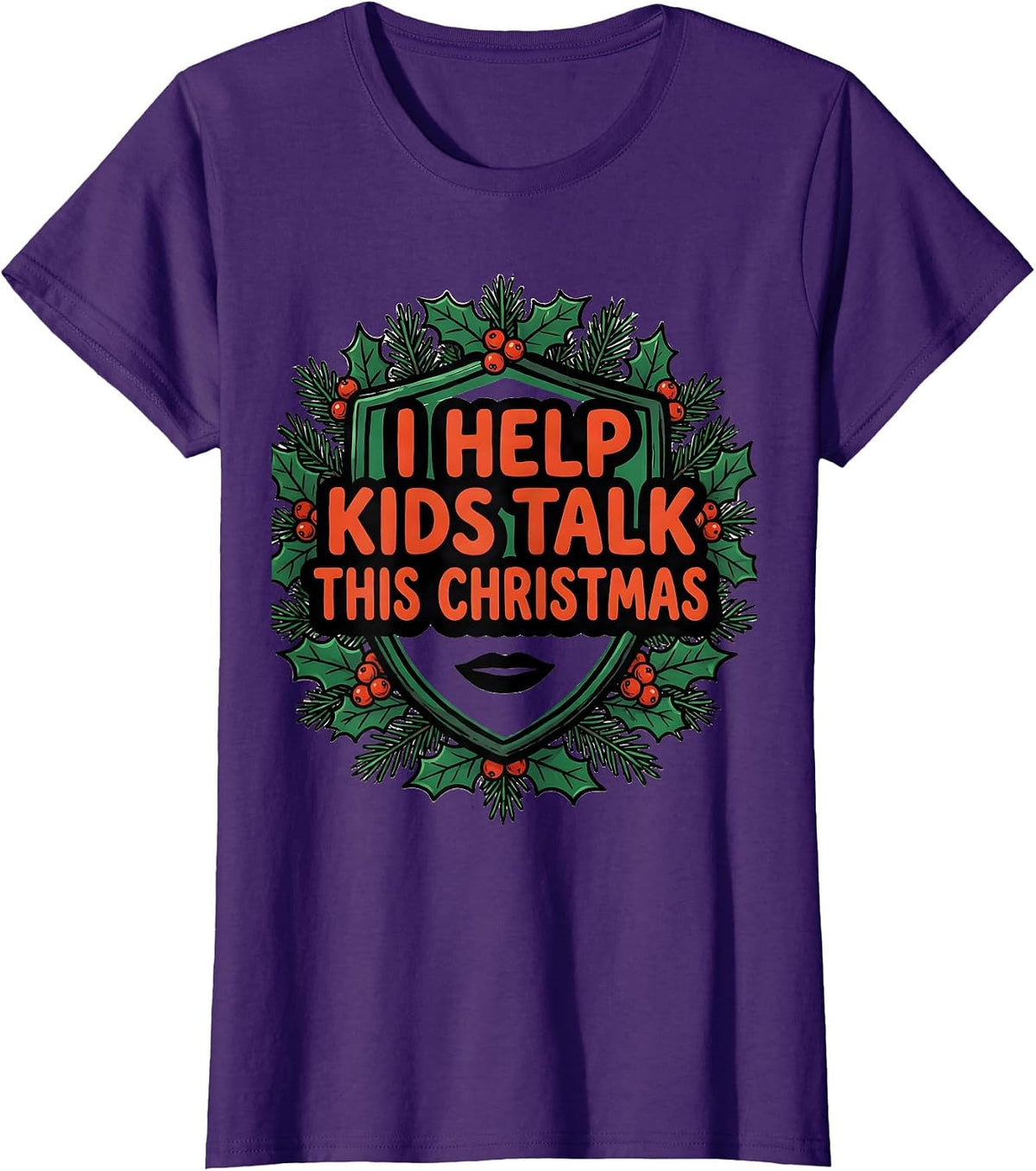 Women's I Help Kids Talk This Christmas Retro Speech Therapist SLP T-Shirt - Purple