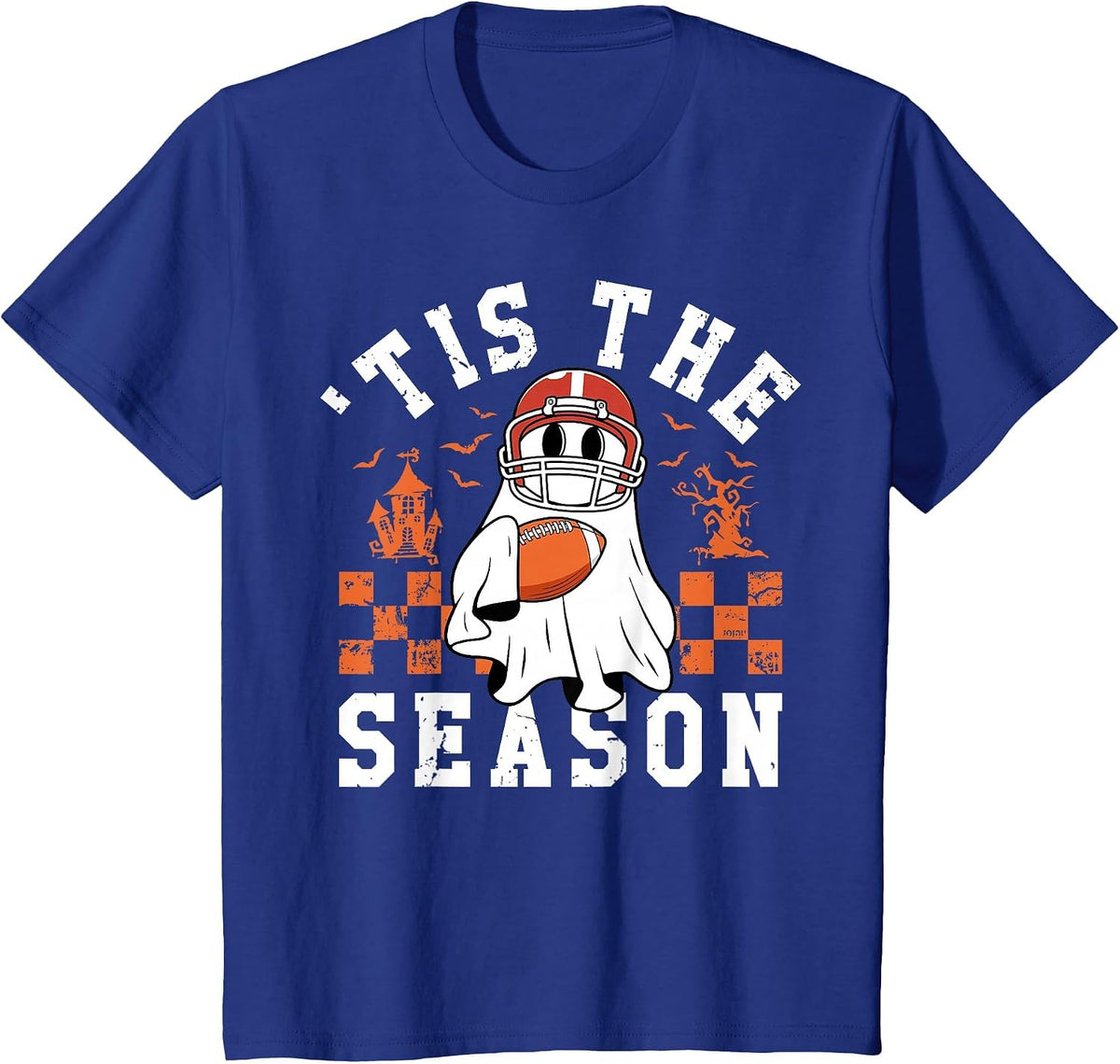 Tis The Season American Football Halloween Spooky Ghost T-Shirt - Royal Blue