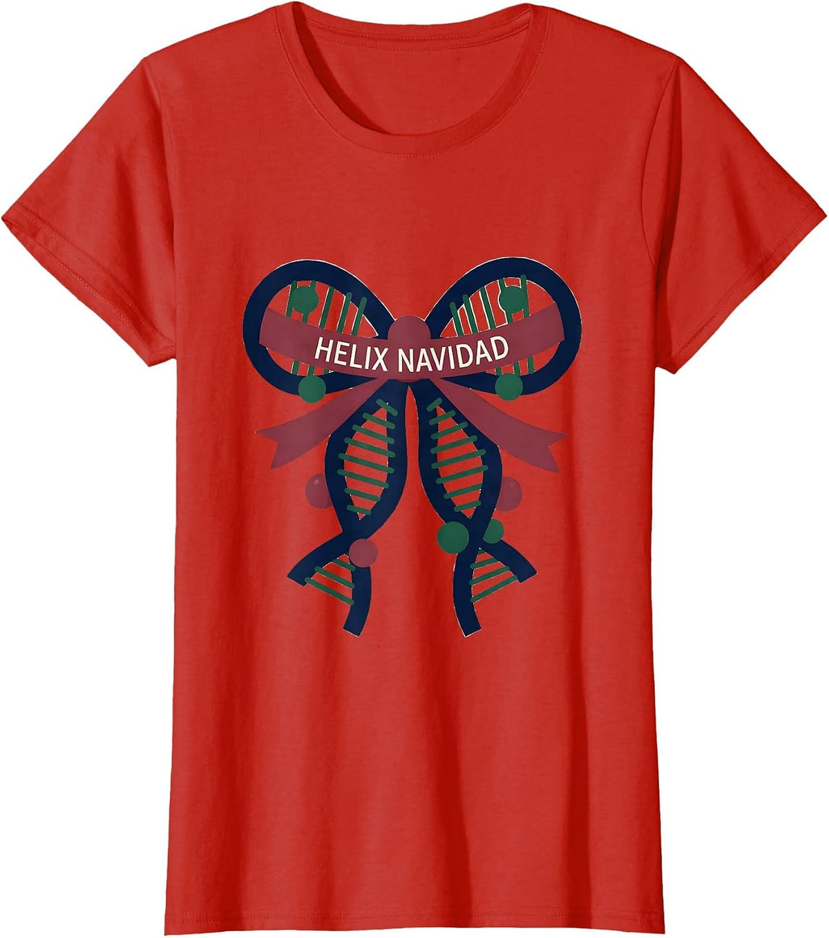 Women's Helix Navidad Editorial Conceptual Science Teacher DNA Humor T-Shirt - Red