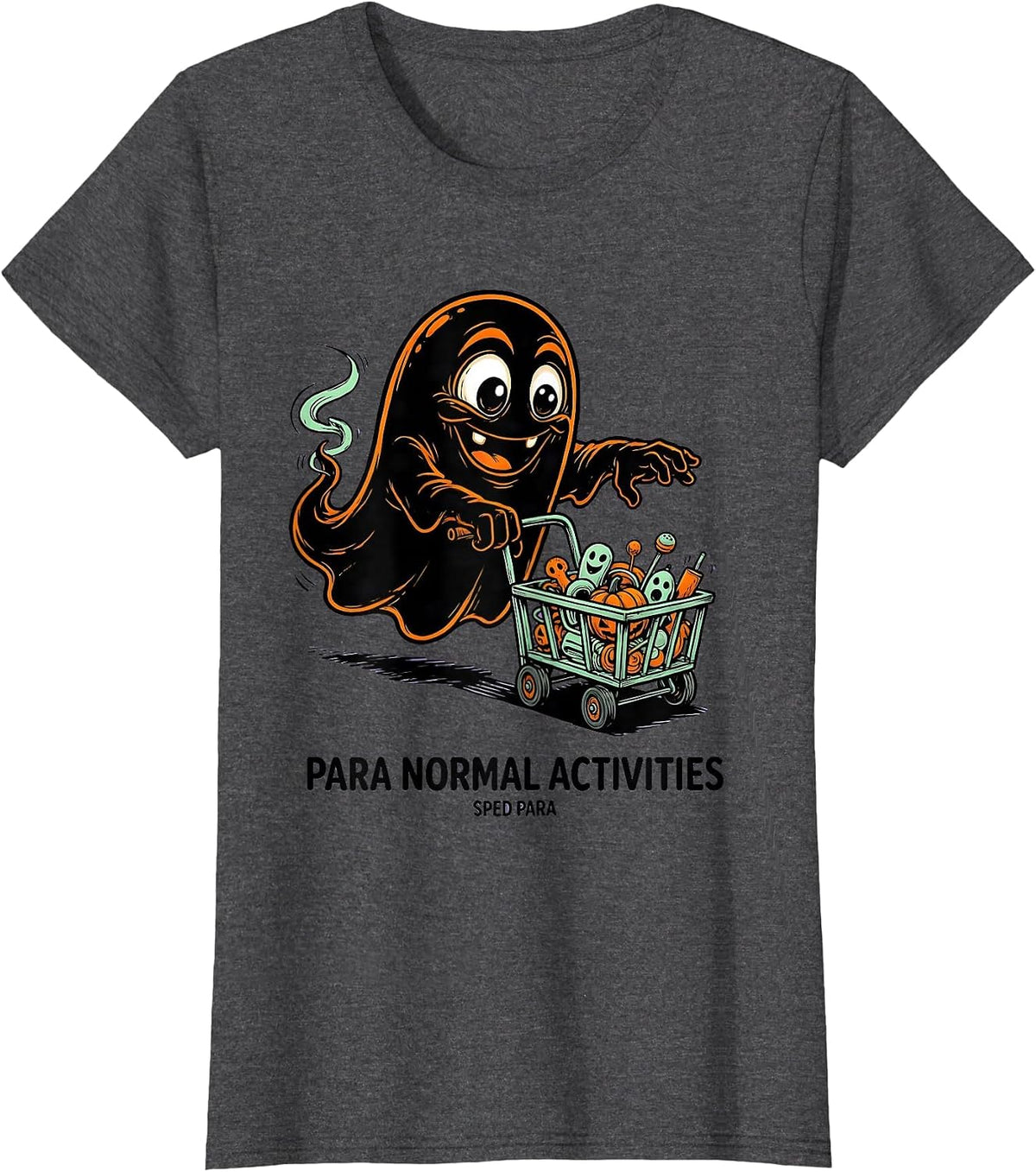 Women's Para Normal Activities SPED Para Ghost Halloween Teacher T-Shirt - Dark Heather Grey
