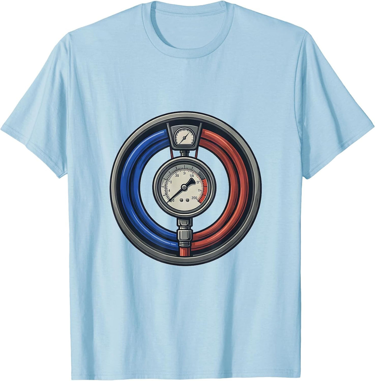 Men's HVAC Charging Badge Distressed Tech Humor T-Shirt - Baby Blue