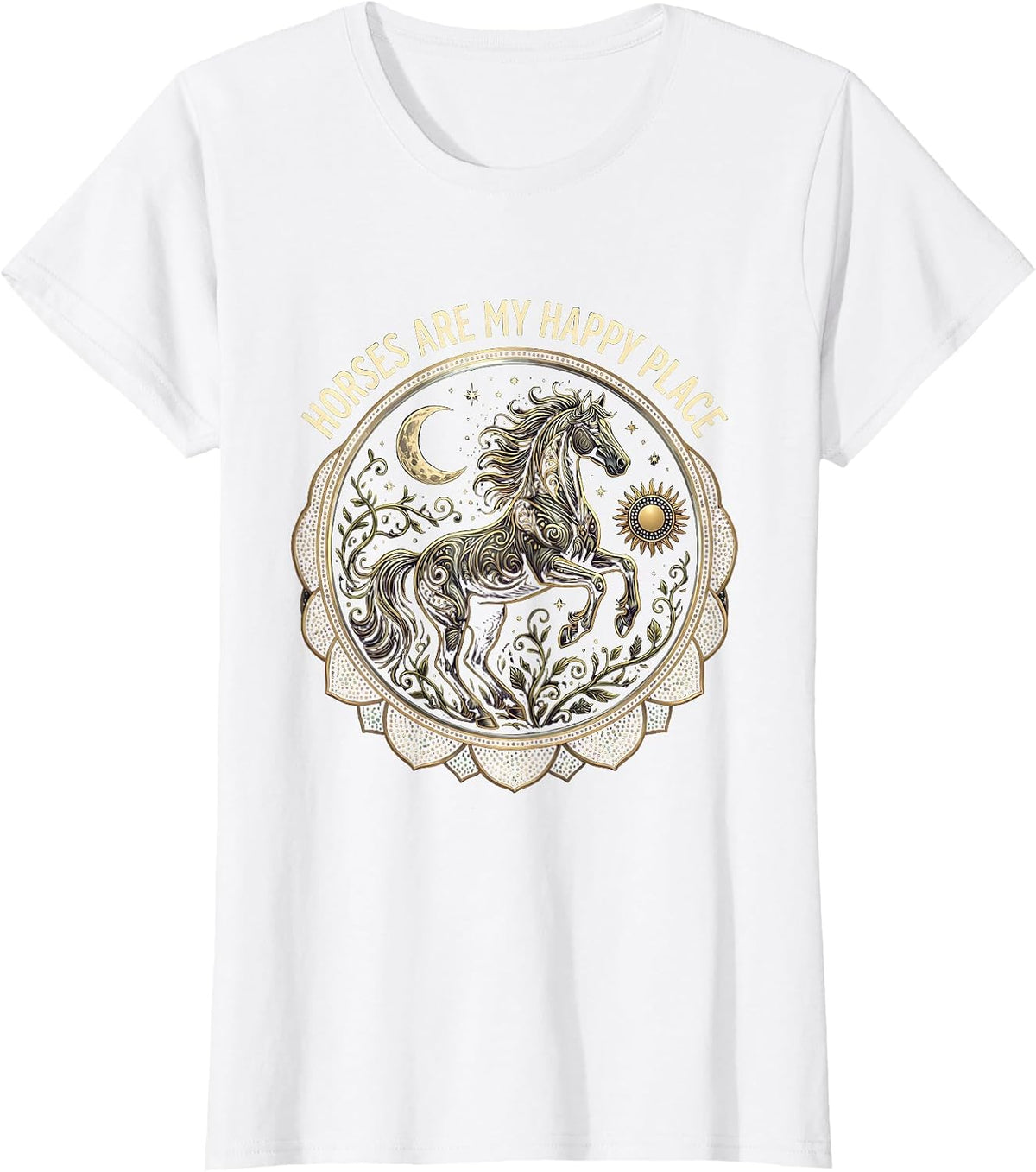 Horses Are My Happy Place Equestrian Design T-Shirt - White