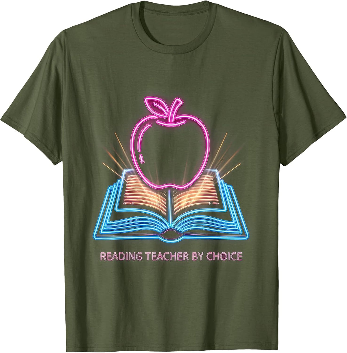 Reading Teacher By Choice Educator Design T-Shirt - Olive Green