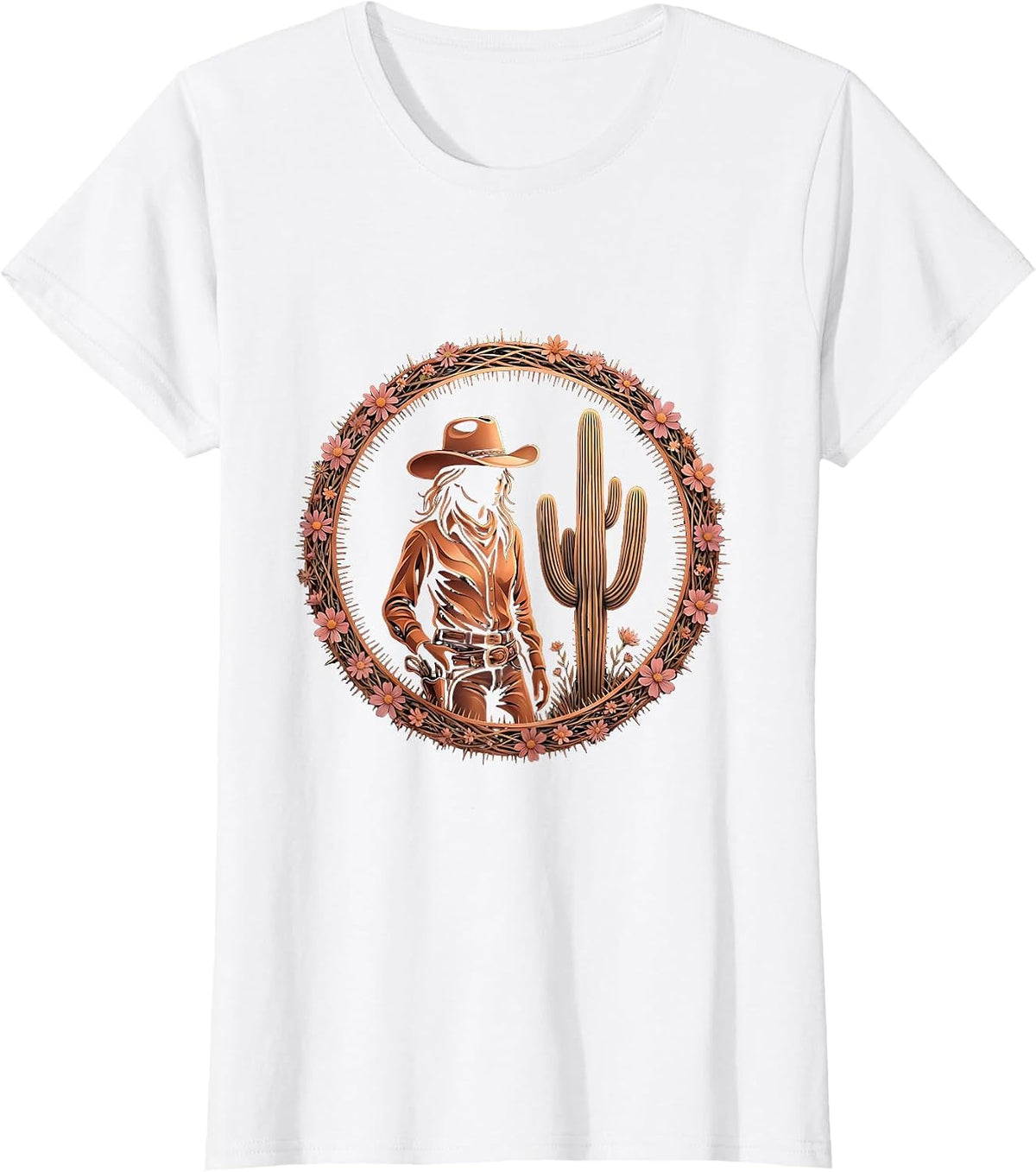 White Cowgirl Tipping Hat by Saguaro Cactus T-Shirt - White