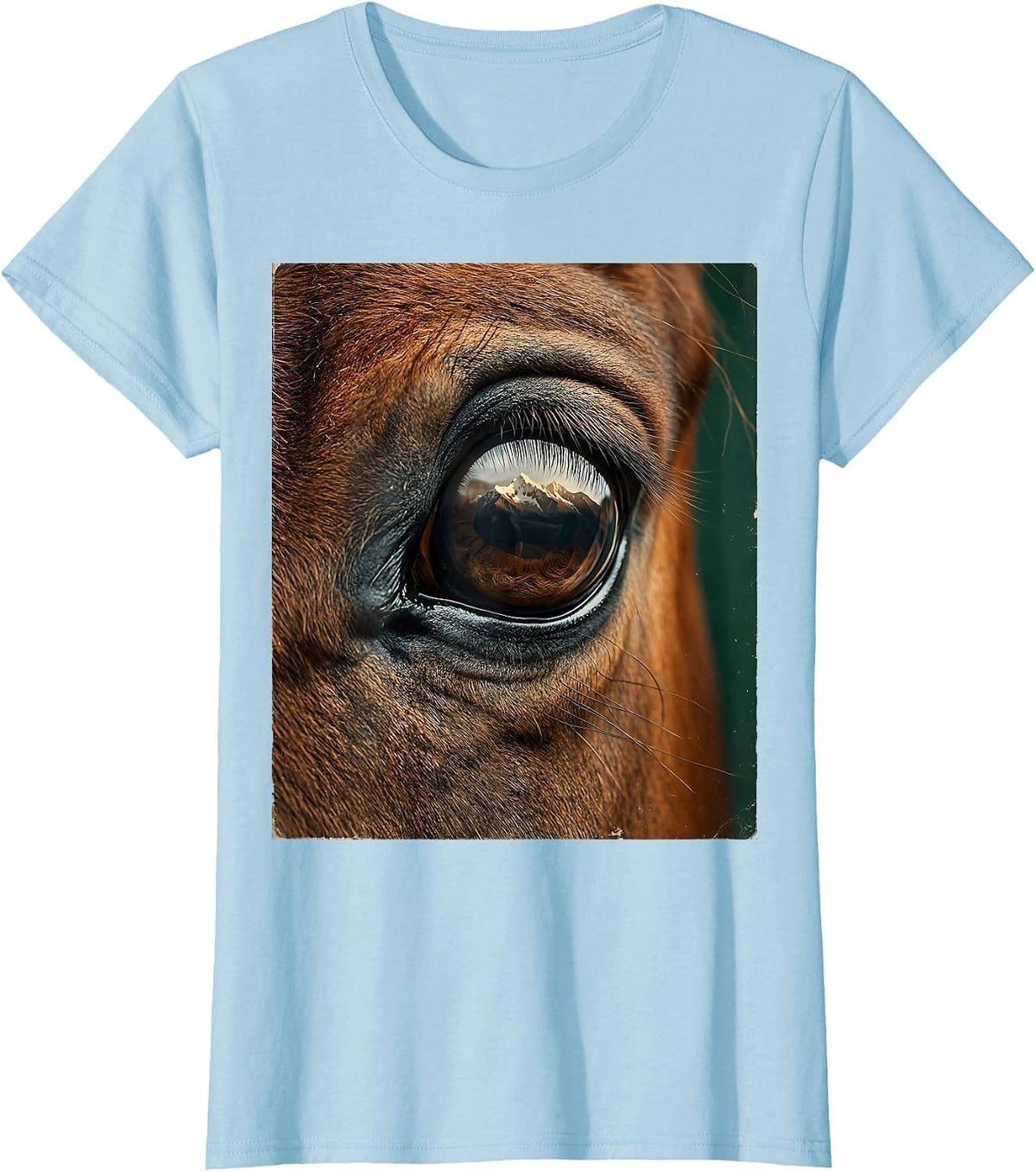Horse Eye Reflecting Mountains Graphic Design T-Shirt - Baby Blue