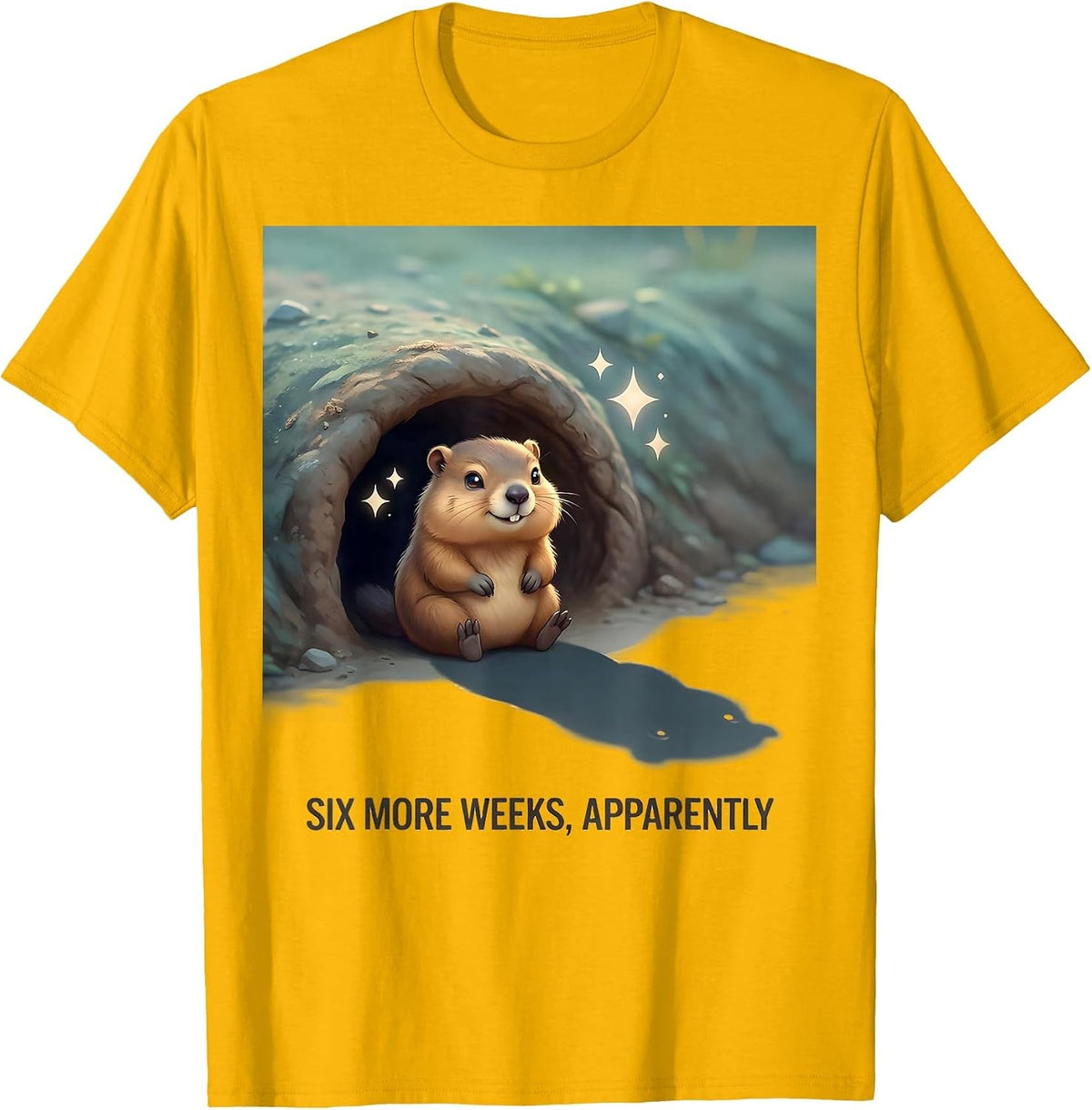 Six More Weeks Apparently Cute Kawaii Groundhog Day Humor T-Shirt - Golden Yellow